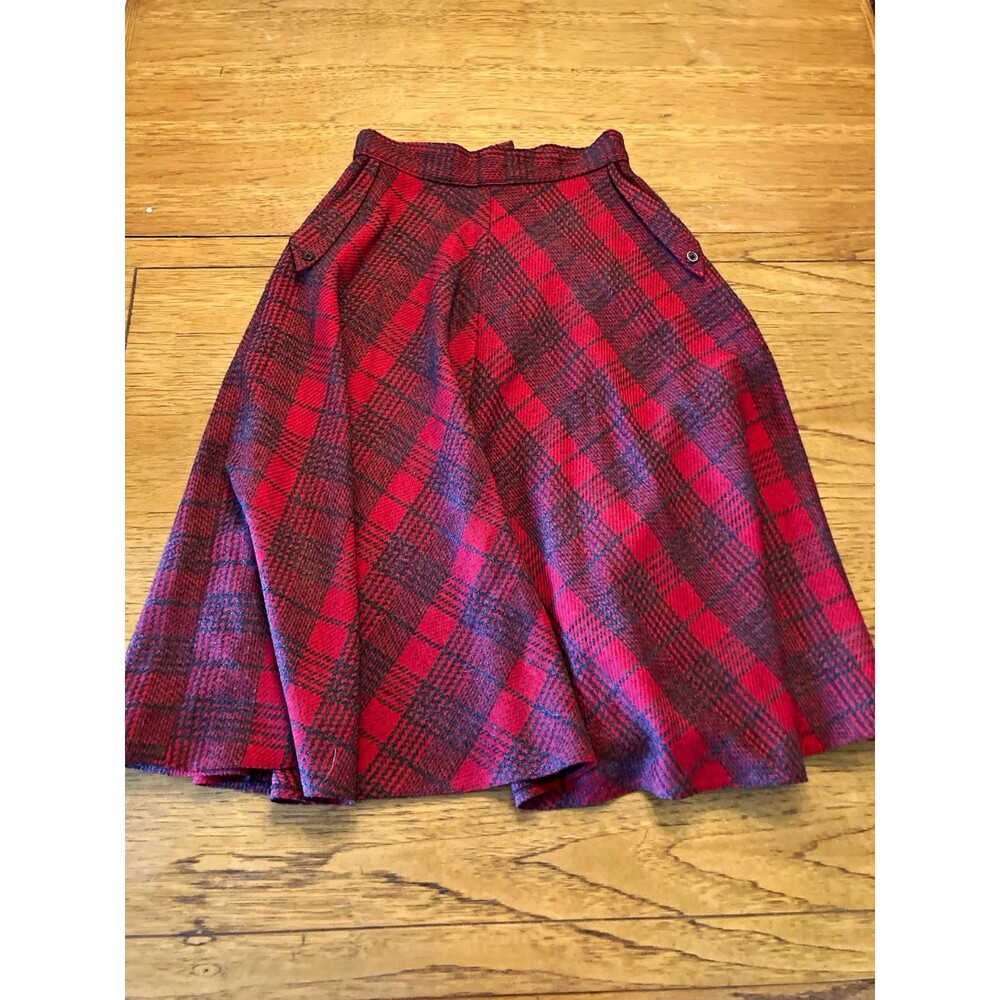 Britannia Women’s Red Black Plaid A-Line Midi Skirt Size XS Regular